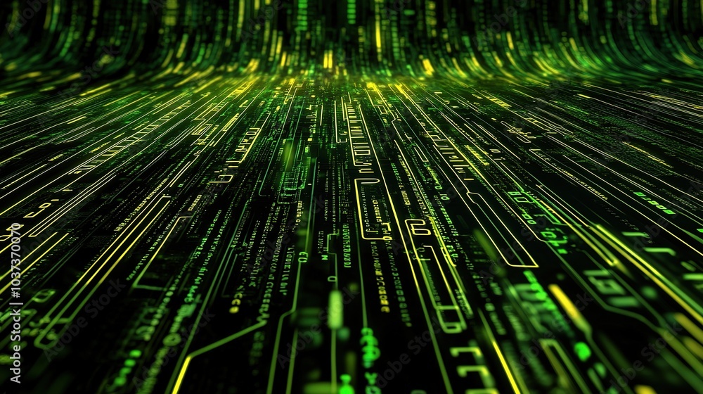 Poster abstract digital flow with green data lines