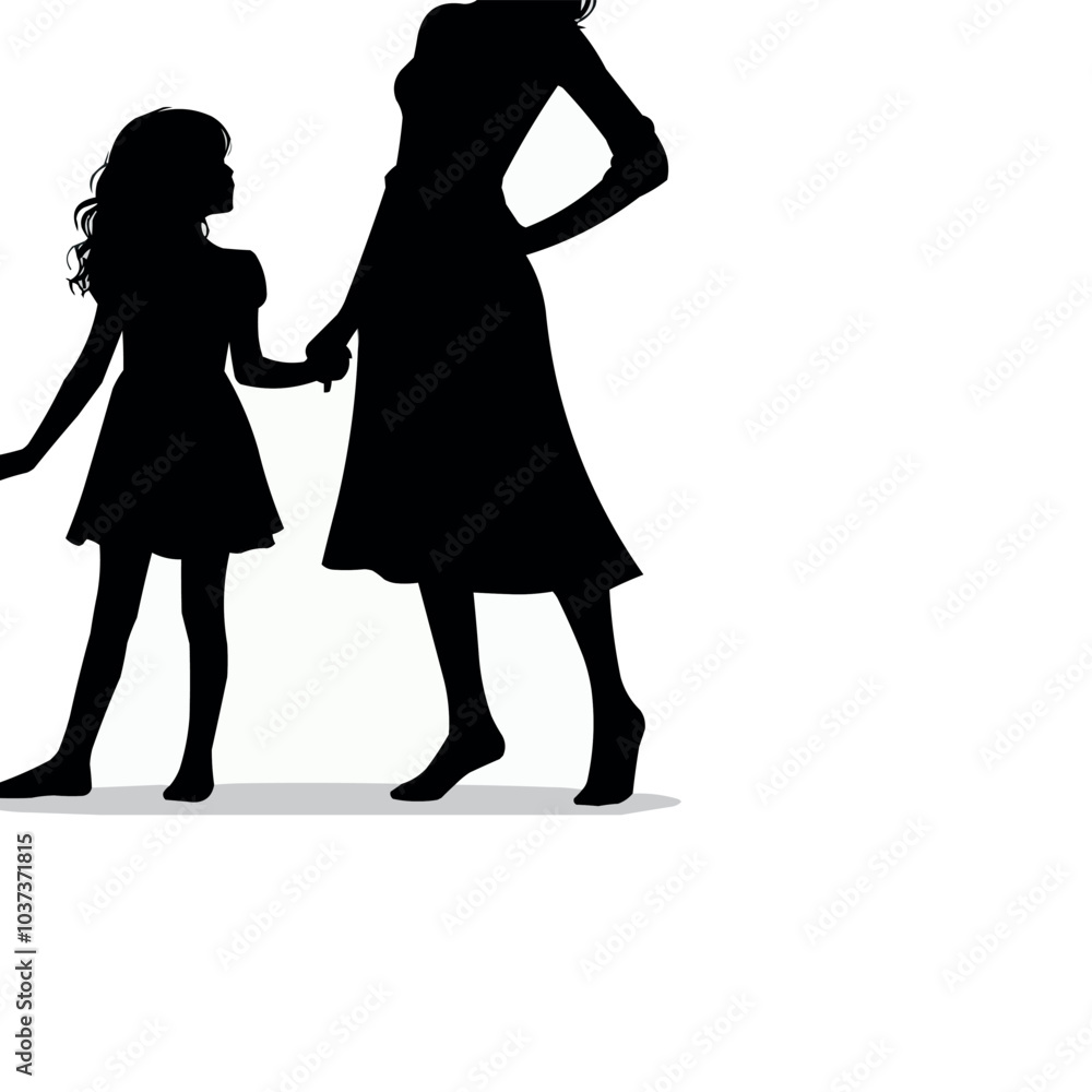 Poster vector standing with a child by the side silhouette in white background