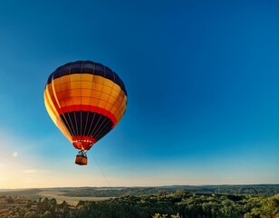 Obraz premium vibrant hot air balloon is ascending into the calm blue sky evoking a feeling of liberty and excitement