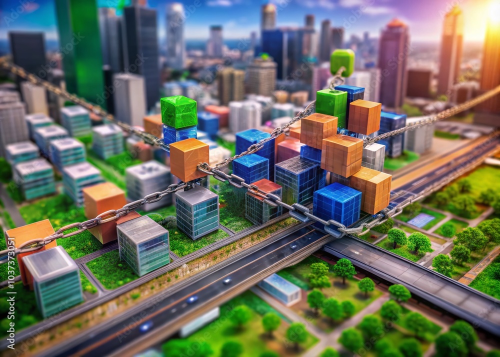 Poster secured blockchain technology concept in tilt-shift photography style for ai generative illustration