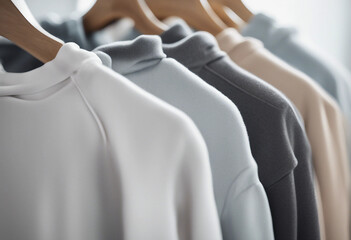 Fototapeta premium Stylish folded sweatshirts on white background top view