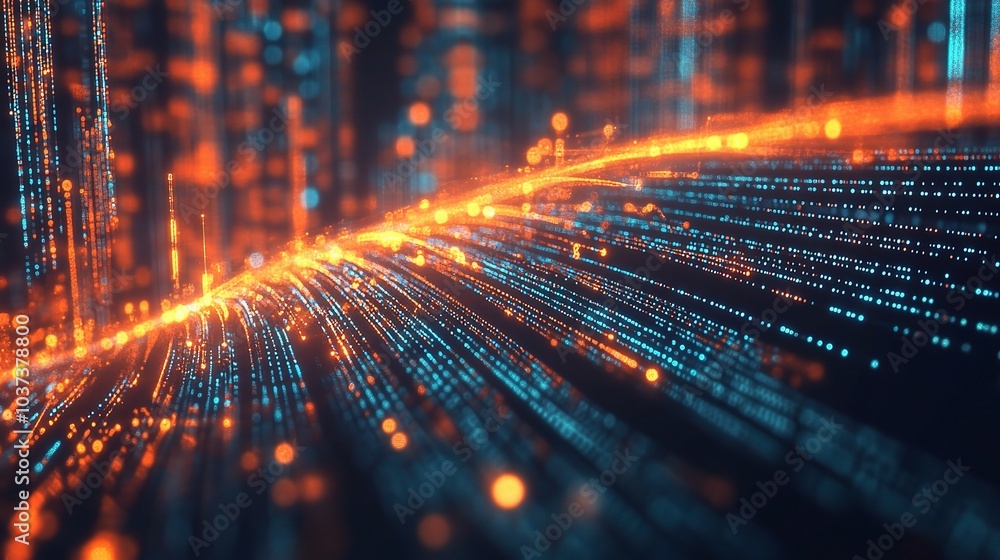 Poster abstract digital flow of light and data particles