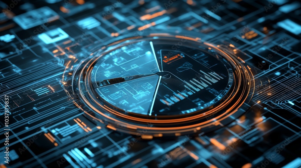 Poster Futuristic Interface with Analog Dial and Digital Elements