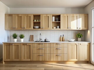 Sleek Kitchen Cabinet Design in Natural Wood Frame for Modern Interiors
