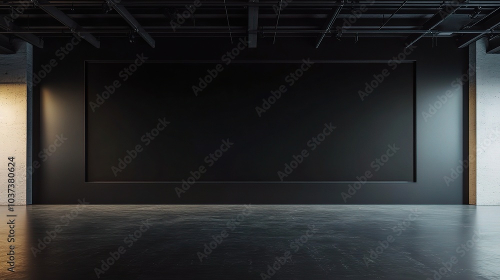 Poster Empty Exhibition Space with Dark Wall and Floor