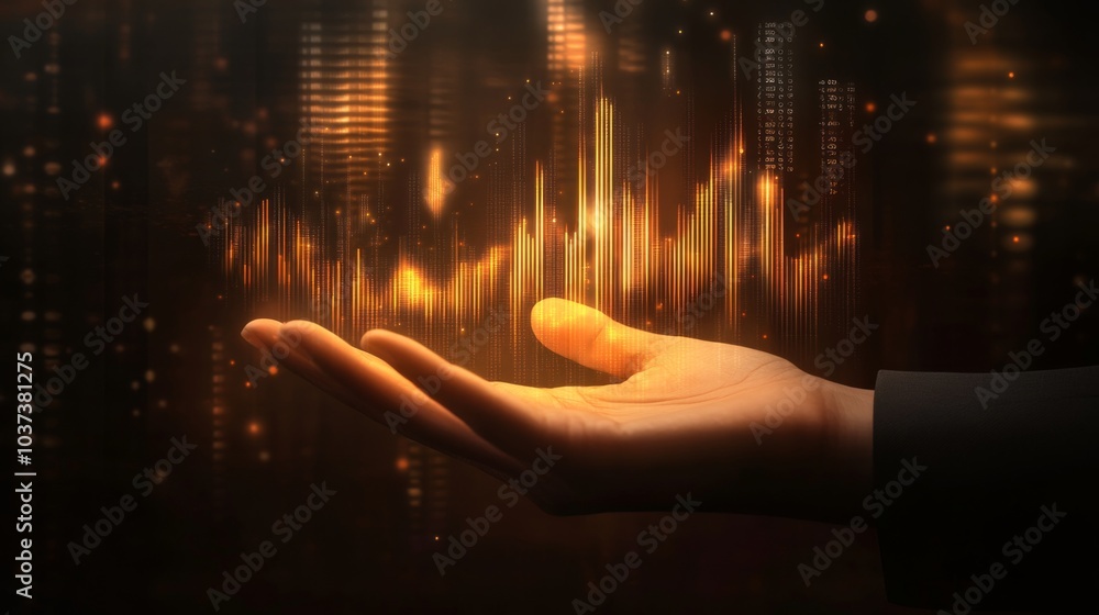 Poster digital hand creating light and data visualization