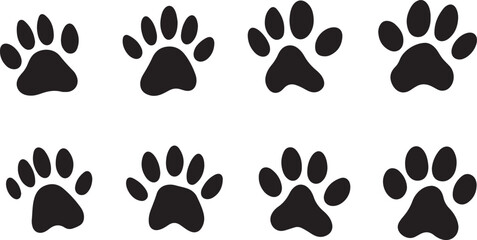 Fototapeta premium Foot Marks vector Illustrations, Set of paw prints silhouettes illustration isolated on a white background