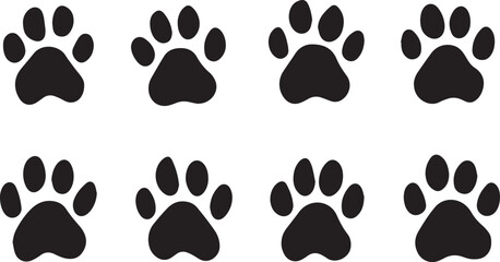 Foot Marks vector Illustrations, Set of  paw prints silhouettes illustration isolated on a white  background