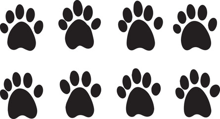 Foot Marks vector Illustrations, Set of  paw prints silhouettes illustration isolated on a white  background