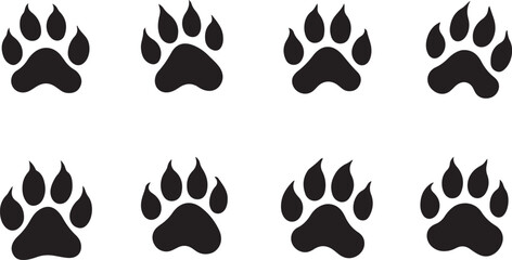 Foot Marks vector Illustrations, Set of  paw prints silhouettes illustration isolated on a white  background