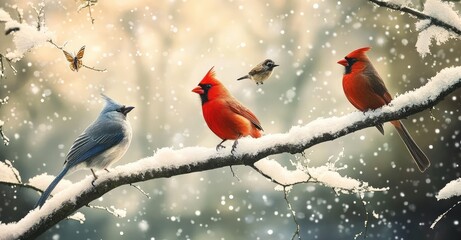 Fototapeta premium Winter Birds. AI generated illustration.