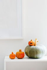 Jack-o'-lantern pumpkins for Halloween on white background