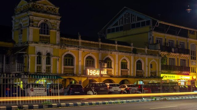 4K timelapse hyperlapse footage Vintage Buildings and colourful Portuguese Houses in Fontainhas in Panaji, Goa. Places to visit in Goa when on vacation