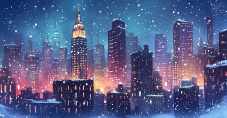 Obraz premium Winter City Illustration. AI generated illustration.
