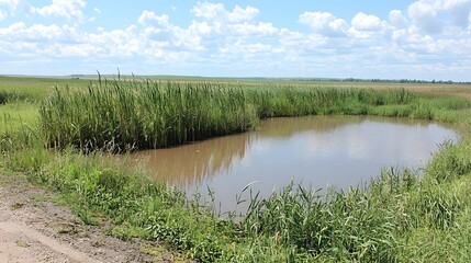 Obraz premium Salt Marshes: A coastal wetland where saltwater meets freshwater. Reeds and grasses thrive in this brackish environment. 