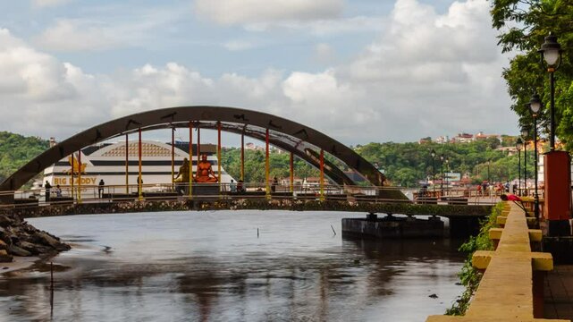 4K timelapse hyperlapse footage of locals and toursits visiting the newly built Yog Kshetra Promenade for Pedestrian at Panaji Goa, India