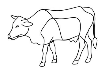 Continuous Line Drawing of a Standing Cow – Minimalist Animal Vector Art