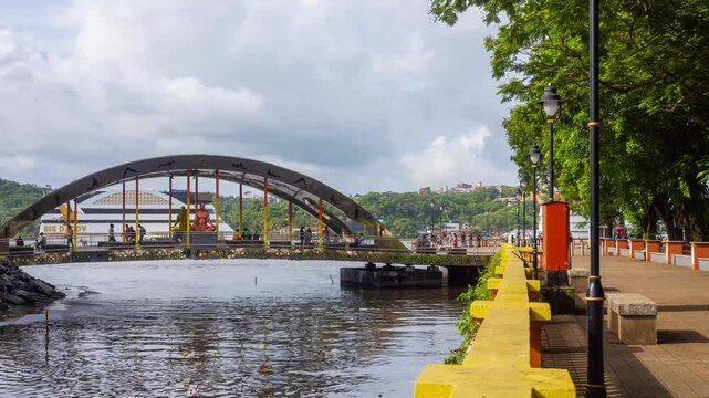 4K timelapse hyperlapse footage of locals and toursits visiting the newly built Yog Kshetra Promenade for Pedestrian at Panaji Goa, India