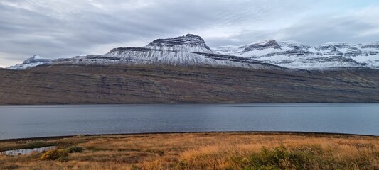 Majestic fjord and mountain landscape on eastern Iceland