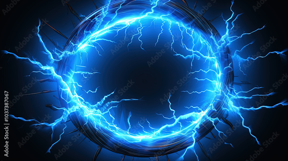 Poster lighting flash in the shape of circle. ring of thunderstorm lightning as a portal