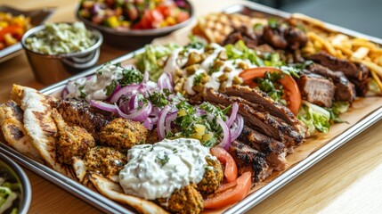 A mouthwatering gyro platter with options like lamb, chicken, and falafel