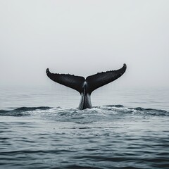 Obraz premium Whale tail sticking up out of the water. World Day for the Protection of Marine Mammals. Whale Day