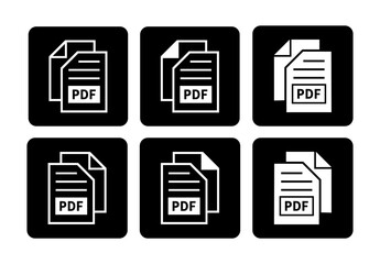 biała ikona pliku PDF na czarnym tle