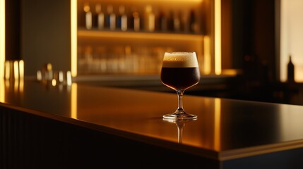 Elegant Craft Cocktail on Bar Counter at Night