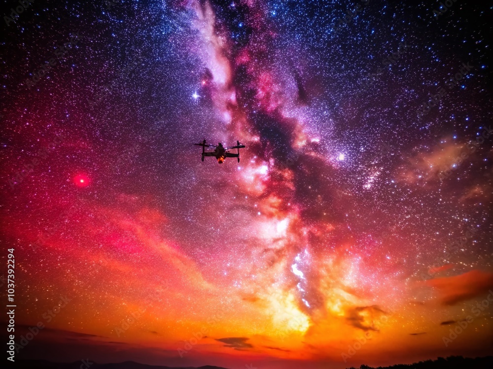 Aufkleber stunning red and pink gradient galaxy background with stars and bokeh for design elements
