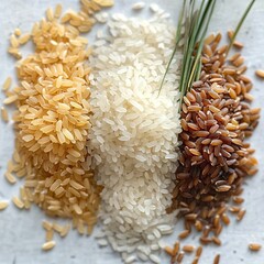 Rice on solid white background, product presentation.