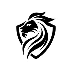 a black lion logo design on a white background