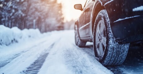 Snowy car windshield with inspection, winter automotive scene, ideal for vehicle safety, winter driving, holiday conditions, posters, presentations, and creative projects. AI generated illustration.