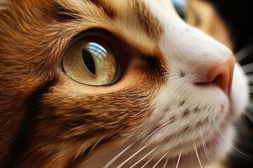 A curious cats face is captured highlighting its striking eyes and unique fur patterns under soft natural lighting revealing its playful personality
