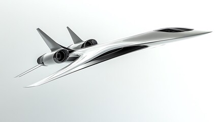 Sleek airplane in mid-takeoff, with the engines and wings emphasized against a white backdrop