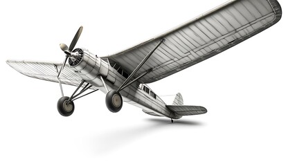 Airplane in a dramatic climbing position, wings angled upwards, isolated on a white background