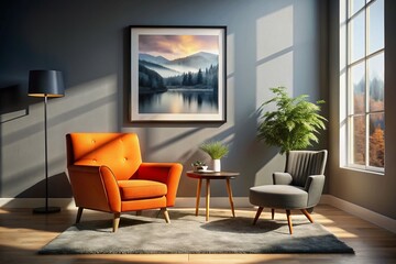 Stylish Living Room with Orange Armchair and Black Side Table in Natural Light for Home Decor Inspiration