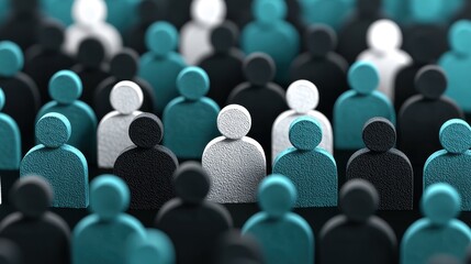 Obraz premium Diverse crowd of stylized people figures symbolizing individuality and unity amid conformity.