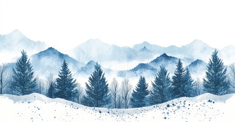 Obraz premium Vintage Christmas Wallpaper: Winter Landscape with Snow and Fir Trees. AI generated illustration.