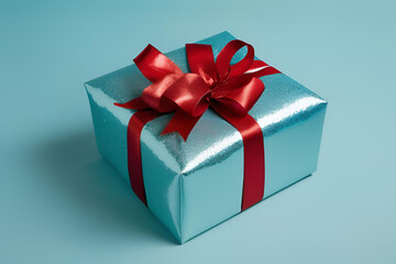 Fototapeta premium Gift on a blue background 
