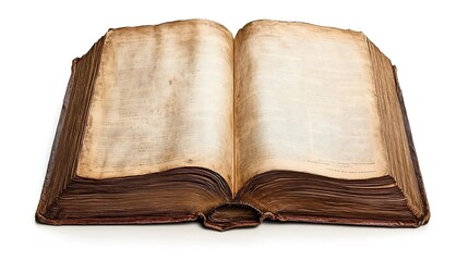 Fototapeta premium Open book lying flat with its spine facing up, isolated on a white background