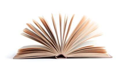Open book with pages fanned out, isolated on a white background