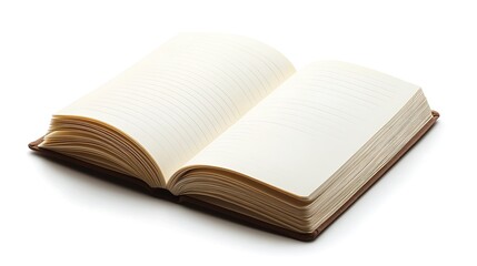 Open notebook with blank pages, isolated on a white background