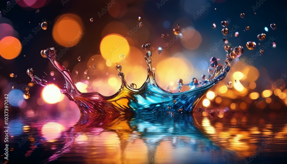 Canvas Prints colorful liquid splash with reflection and bokeh
