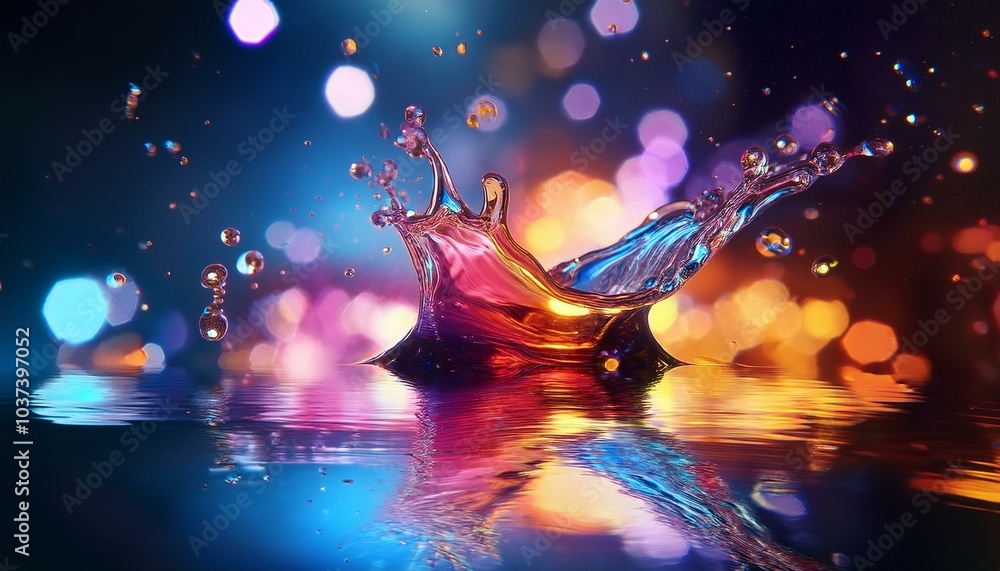 Canvas Prints colorful liquid splash with reflection and bokeh
