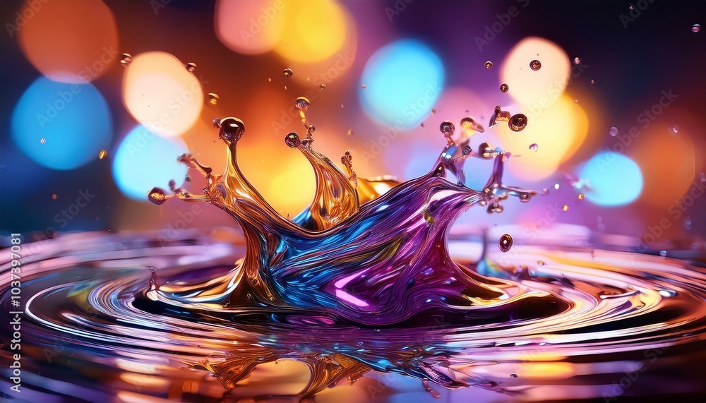 Canvas Prints colorful liquid splash with reflection and bokeh