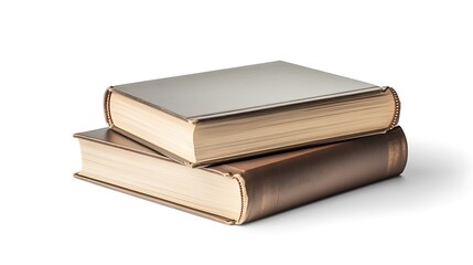 Two books stacked at an angle, one with an open cover, isolated on a white background