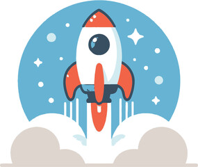 A flat vector illustration representing rocket , Flat Vector Style, Simple Design, White Background. Adobe Illustrator Artwork