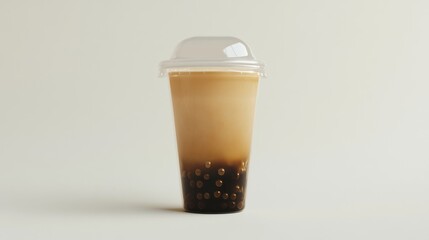Refreshing Bubble Tea in Clear Cup on Light Background