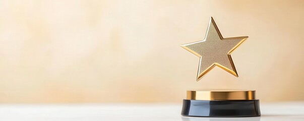 Gold star trophy on a soft golden background.