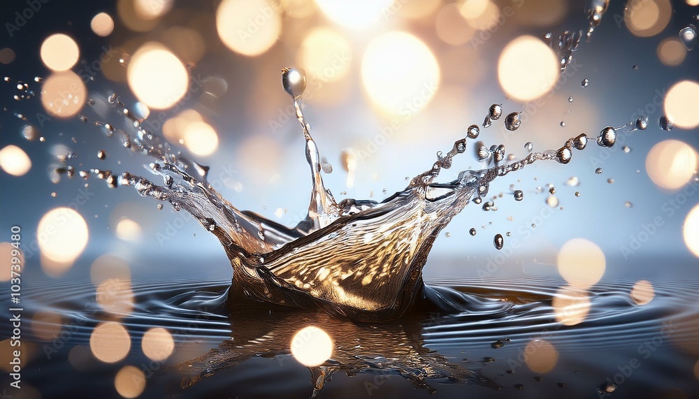 Wall mural water splashing with droplets and bokeh effect